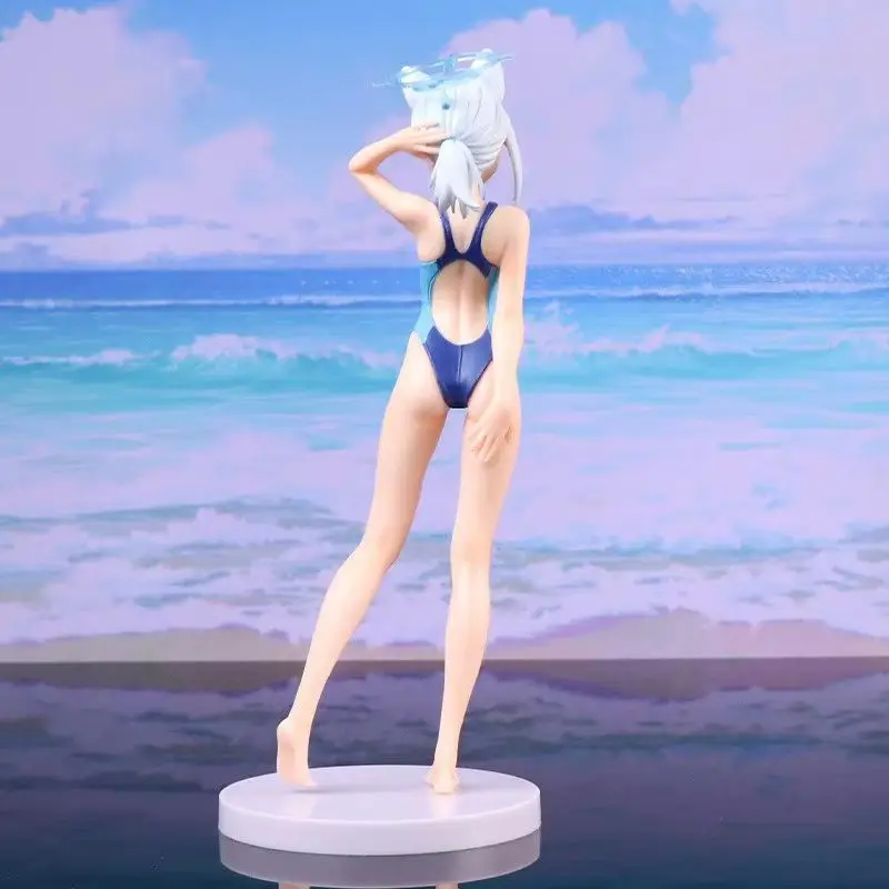 الأزرق الأرشيف Shiroko 23 سنتيمتر بولي كلوريد الفينيل الشكل أنيمي القط الأذن نموذج مع لباس سباحة Sunaokami تحصيل دمية لعبة هدية لمحبي