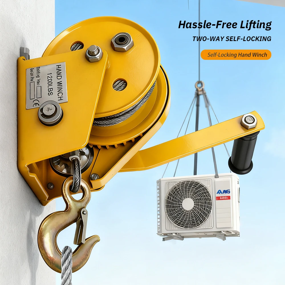 Small Hand Winch Heavy Duty Rope Crank Self-Locking Winch 1200 lbs Small Hoist Two-Way Locking for Trailer Boat or ATV Towing