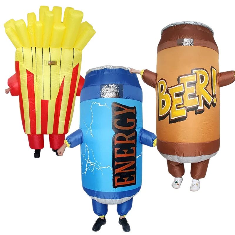 

French Fries Cosplay Costumes Adult Event Party Oktoberfest Carnival Night Bar Funny Props Man Wears Beer Can Inflatable Suit