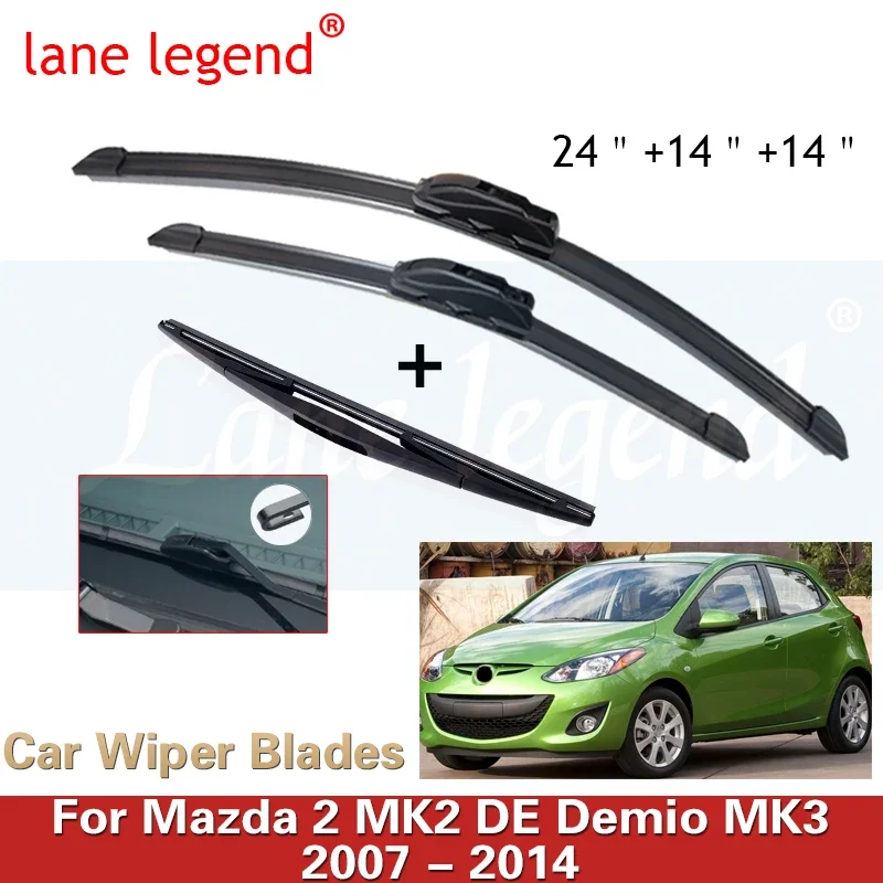 Front Rear Wiper Blades Set For Mazda 2 MK2 DE 2007 - 2014 Mazda2 Demio MK3 Accessories Windscreen Windshield Brushes 2008 2013