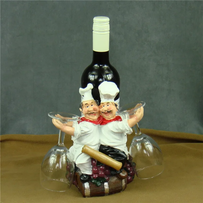 

[MGT] Handmade Cook Figurine Wine Bottle Holder Decorative Chef Statue Goblet Hanger Barware Utensil Ornament Craft Accessories