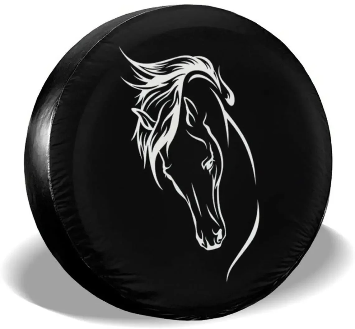 Horse Head Spare Tire Cover Waterproof Dust-Proof UV Sun Wheel Tire Cover Fit for Car,Trailer,  15 Inch
