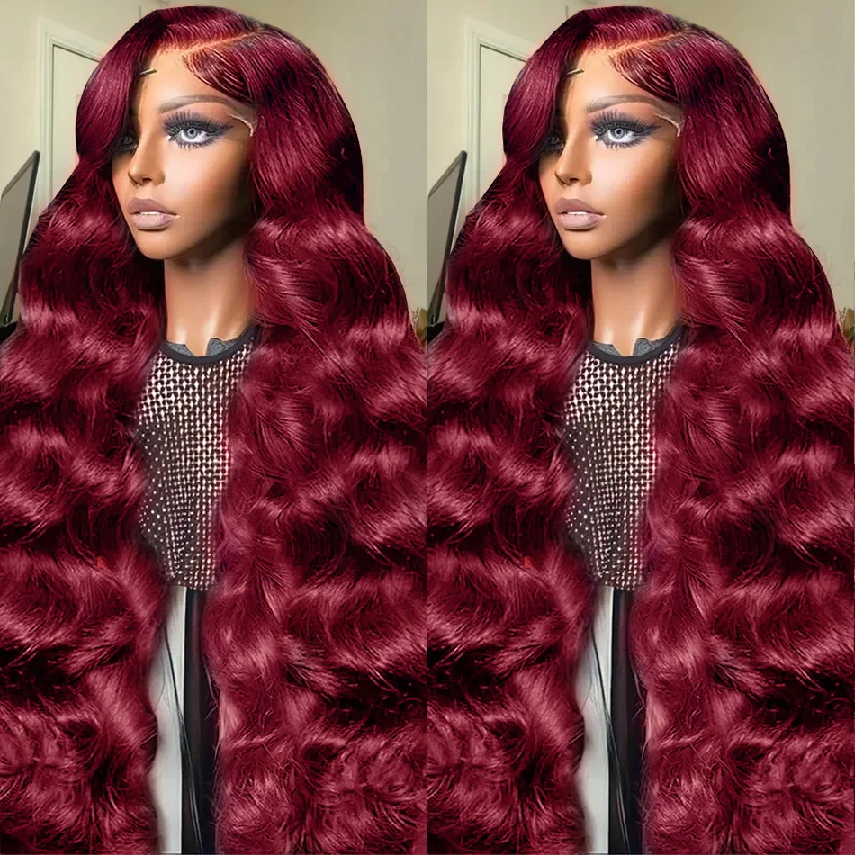 30 Inch HD Transparent 99j Burgundy Body wave Lace Front Human Hair 13x6 Lace Frontal Wig Brazilian Hair For Black Women