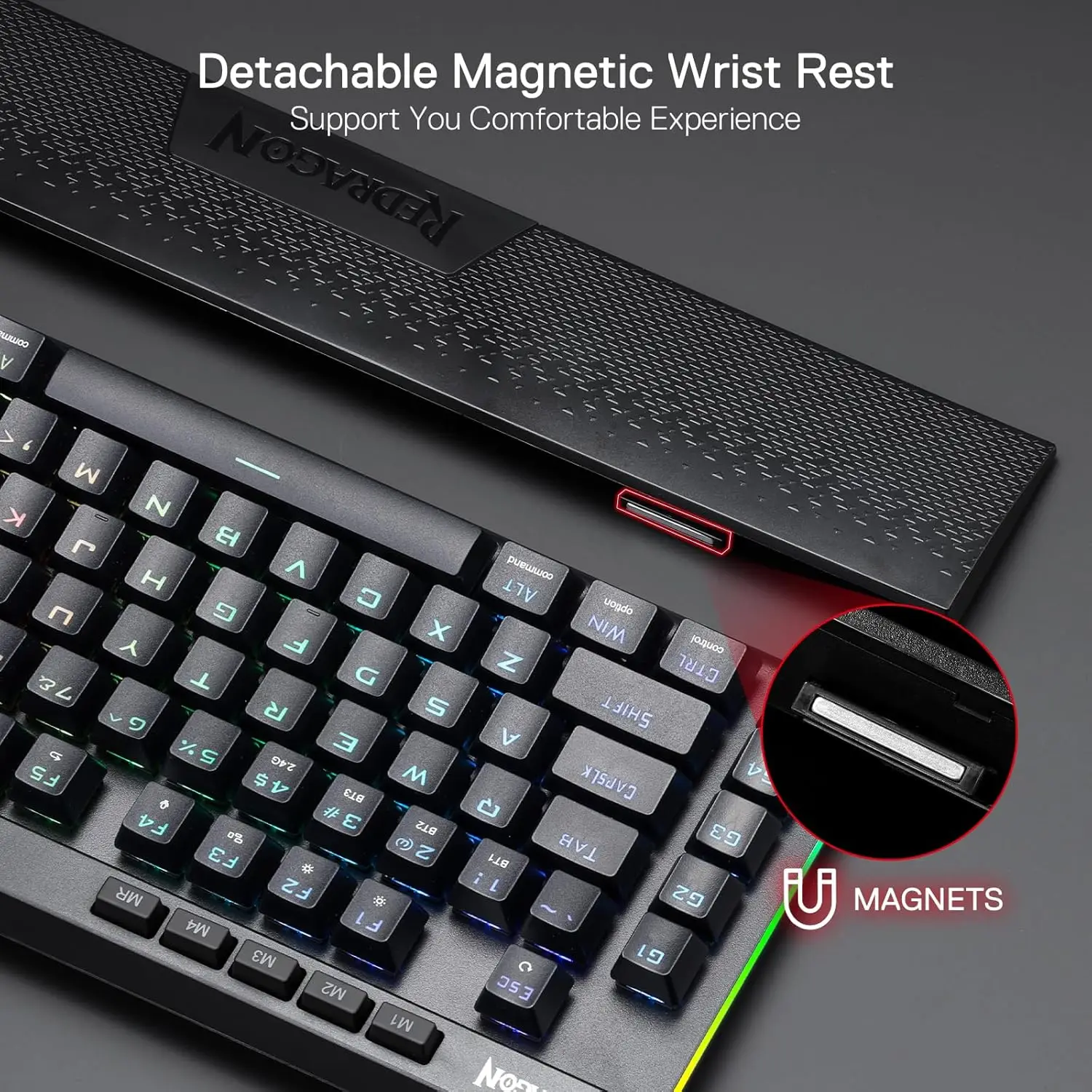 Redragon K587 PRO TKL RGB 3-Mode لوحة مفاتيح ميكانيكية لاسلكية 87 مفتاحًا للألعاب، مسند معصم قابل للفصل، مفاتيح حمراء خطية قابلة للتبديل السريع