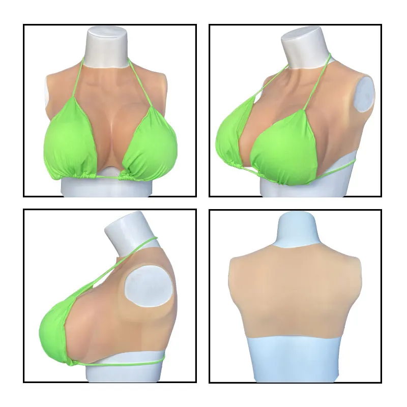 Huge Shake Fake Boobs Plate Bodysuit BCDEG Sizes Silicone Breast Forms for Drag Queen Crossdress Transgender Cosplay with Nipple