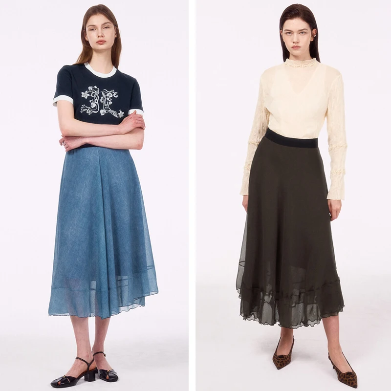 

Легкая летняя шифоновая юбка Ele MICOAT с оборками по подолу, полупрозрачная, струящаяся, для молодых женщин