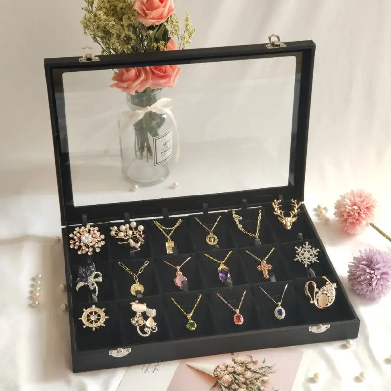 18Grids Necklace Jewelry Props Display Tray Pendant Display Counter Window Showcase Jewelry Organizer Storage Plate With Cover