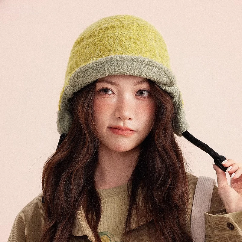 New Fashion Color Matching Retro Pilot Caps for Men and Women Winter Outdoor Riding Warm Ear Protection Leisure Plush Bomber Hat