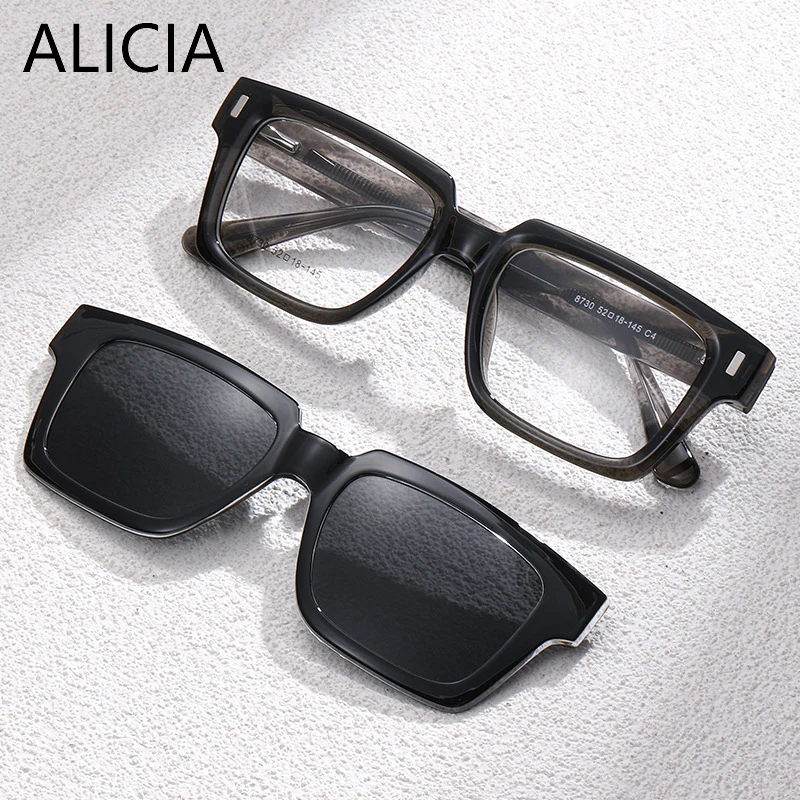 

ALCIA мужские и женские поляризационные солнцезащитные очки с магнитными клипсами, модные квадратные оптические очки по рецепту