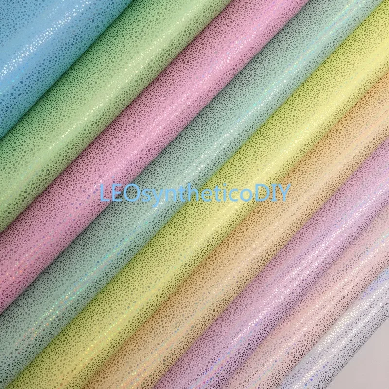 LEOsyntheticoDIY Pastel Colors Iridescent Glitter Vinyl Fabric Sheet Felt Backing Synthetic Leather Faux Vinil DIY A4 SIZE R09