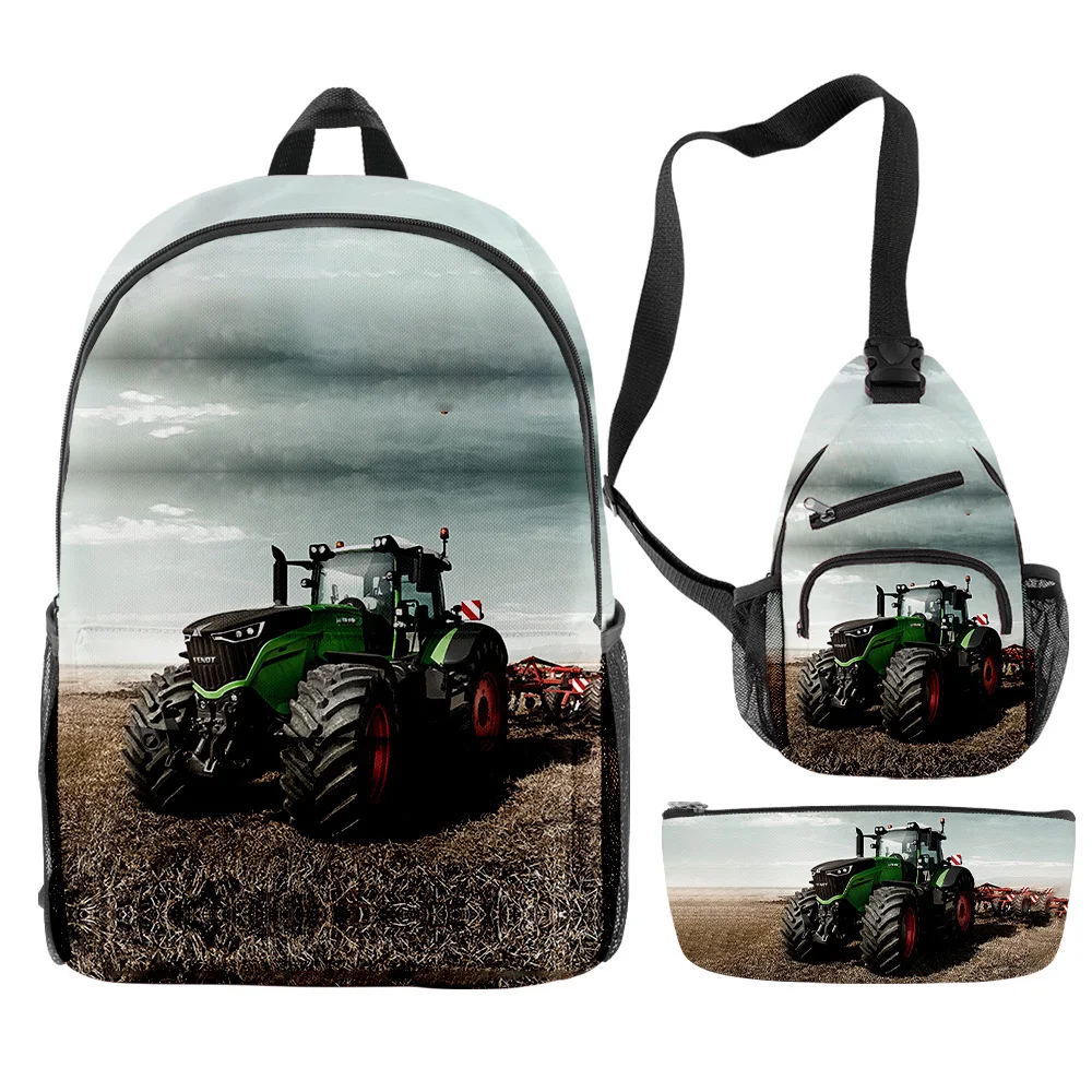 Cartoon Novelty Cool Tractor Pattern 3pcs/Set Backpack 3D Print Bookbag Travel Laptop Daypack Backpacks Chest Bags Pencil Case