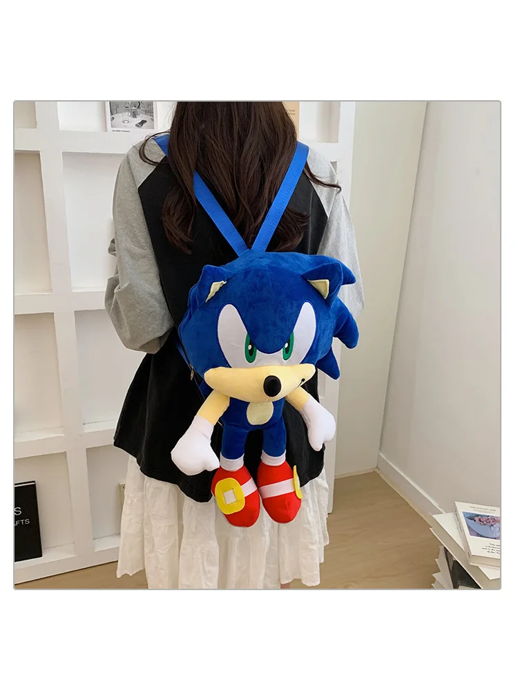 Adorable Sonic Character Backpack Trendy Toy Cartoon Gift Dual Shoulder Bag for Youth Daily Use New Plush Material Non-Foldable