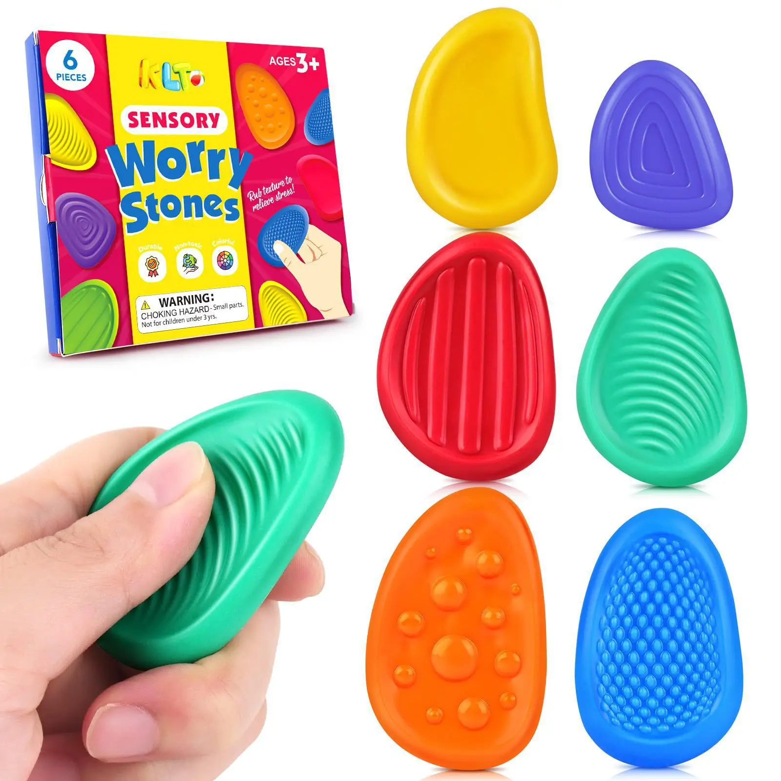 Adults Fidget Toys Sensory Silicone Stone 6 Pack Textured for Autism Kids Calming Down Fidget Stress Relief Stress Relieving Toy