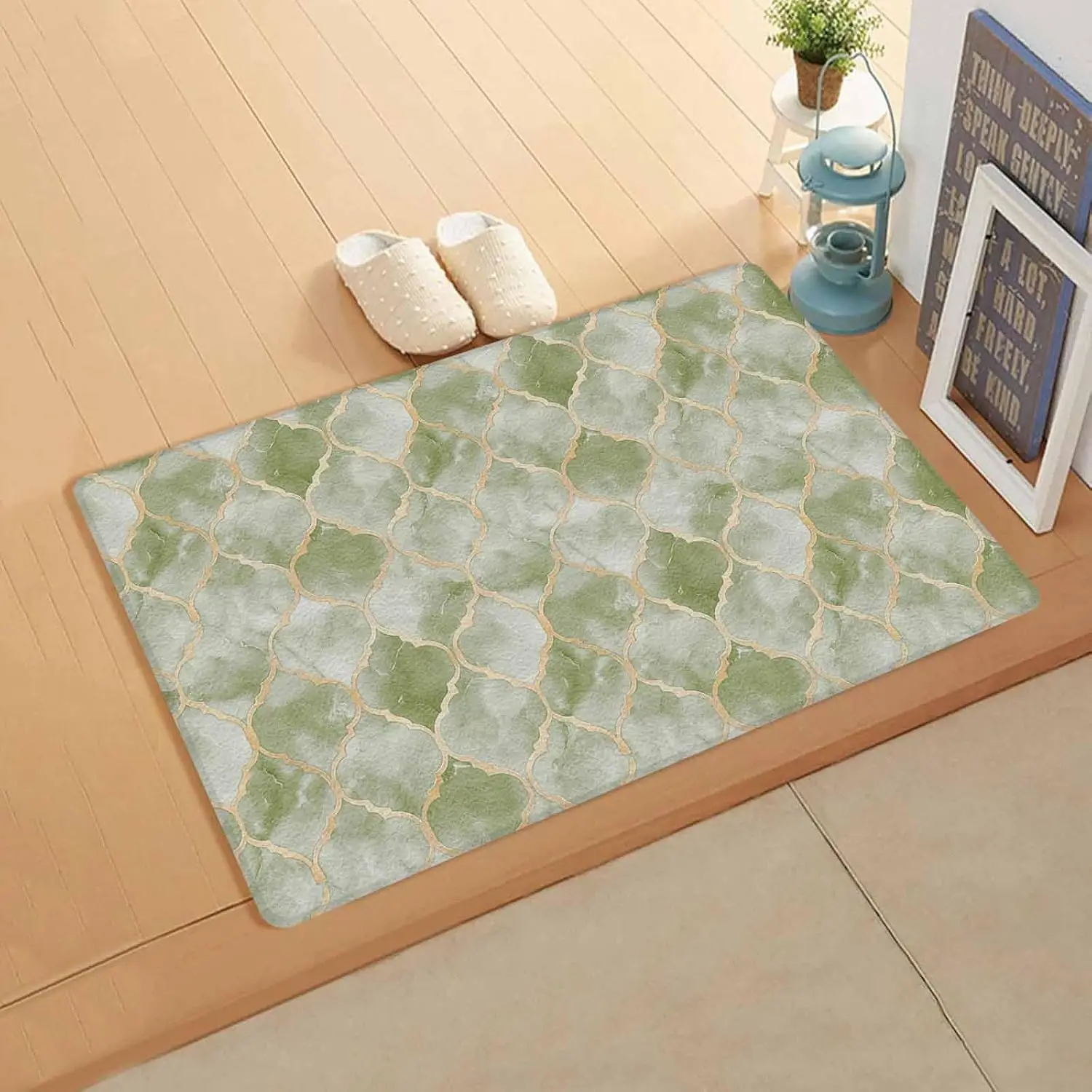 

Sage Green Plaid Design Kitchen Carpet Flannel Non-slip Bathroom accessories Mat for Living Room Entrance Foot mat Home Decorate