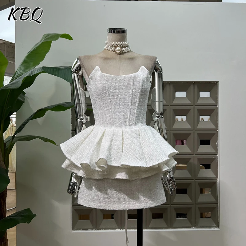 

KBQ Solid Two Piece Sets for Women Strapless Sleeveless Backelss Tops High Waist Mini Skirts Temperament Set Female Fashion New