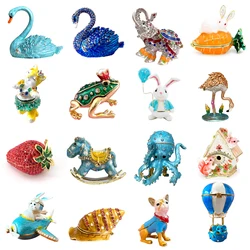 Crystal Swan Animal Paperweight Metal Trinket Box Jewelry Storage Case Wedding Ring Holder Home Decor Mystery Box Christmas Gift