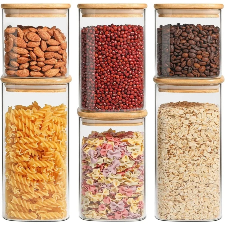 

ComSaf Airtight Glass Storage Canister Set of 6 in 0.7Qt 1.2Qt 1.6Qt Sizes for Kitchen Pantry Organization Ideal for Storing Fl