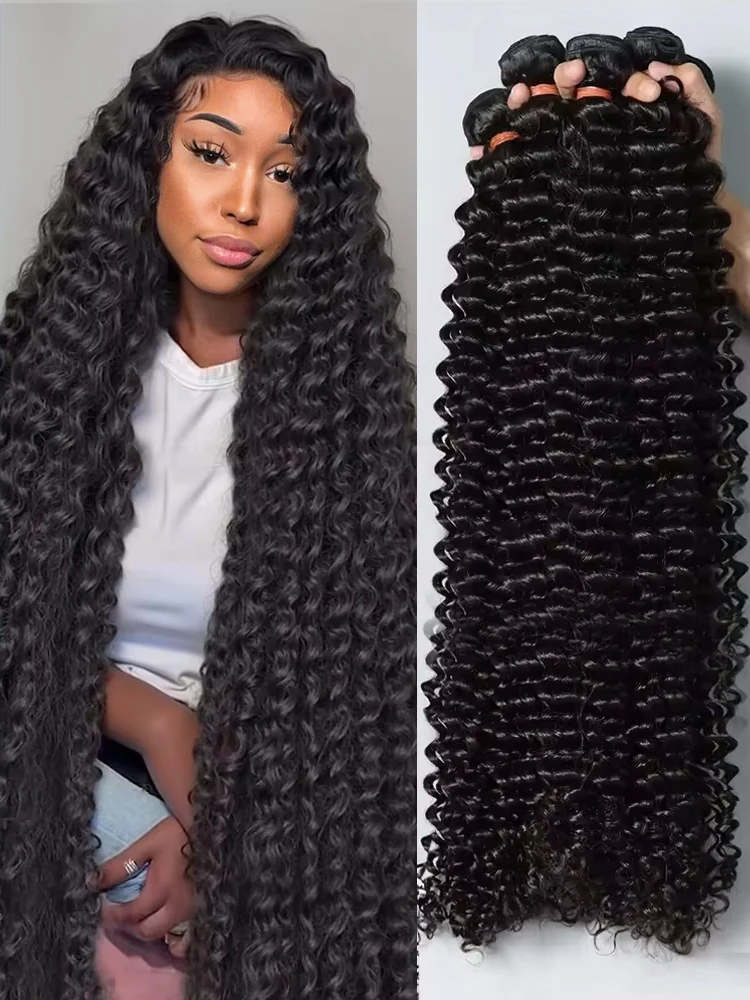 

30 40 Inch Brazilian Deep Wave Human Hair Bundles Virgin Unprocessed Raw Hair Weave Extensions Hair 1/3/4 Pcs Deep Curly Hair