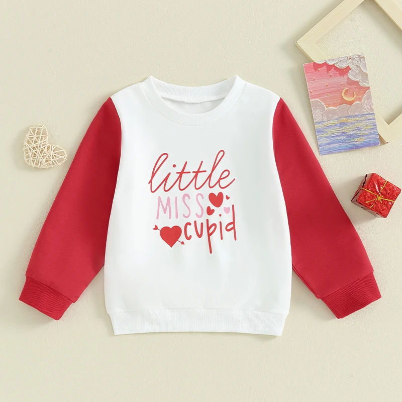 Girls Long Sleeve Crew Neck Heart Print Pullover Sweatshirt Valentine s Day Hoodie Tops for Kids