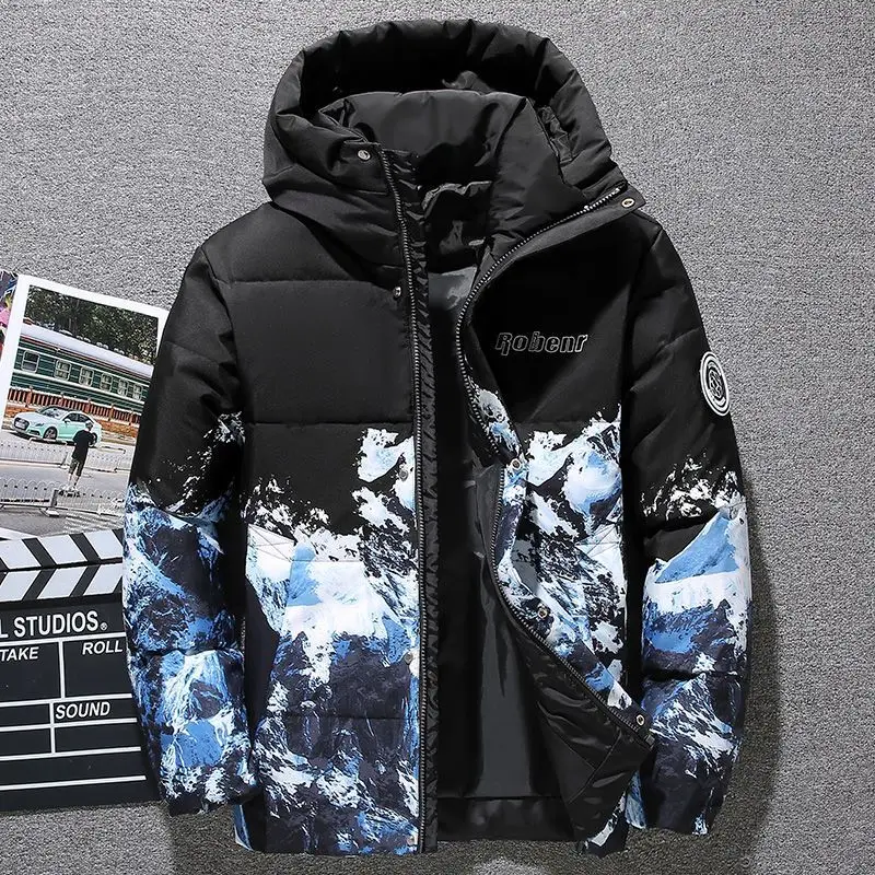 2023 New Men Down Jacket Winter Coat Short Snow Mountain Shade Parkas Thicken Loose Leisure Simple Outwear Hooded Overcoat