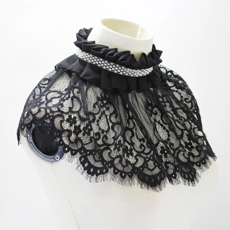 Fake Collar for Women's Shawls with Beads and Lace Decorative Collars with Ruffled Pleated High Collar