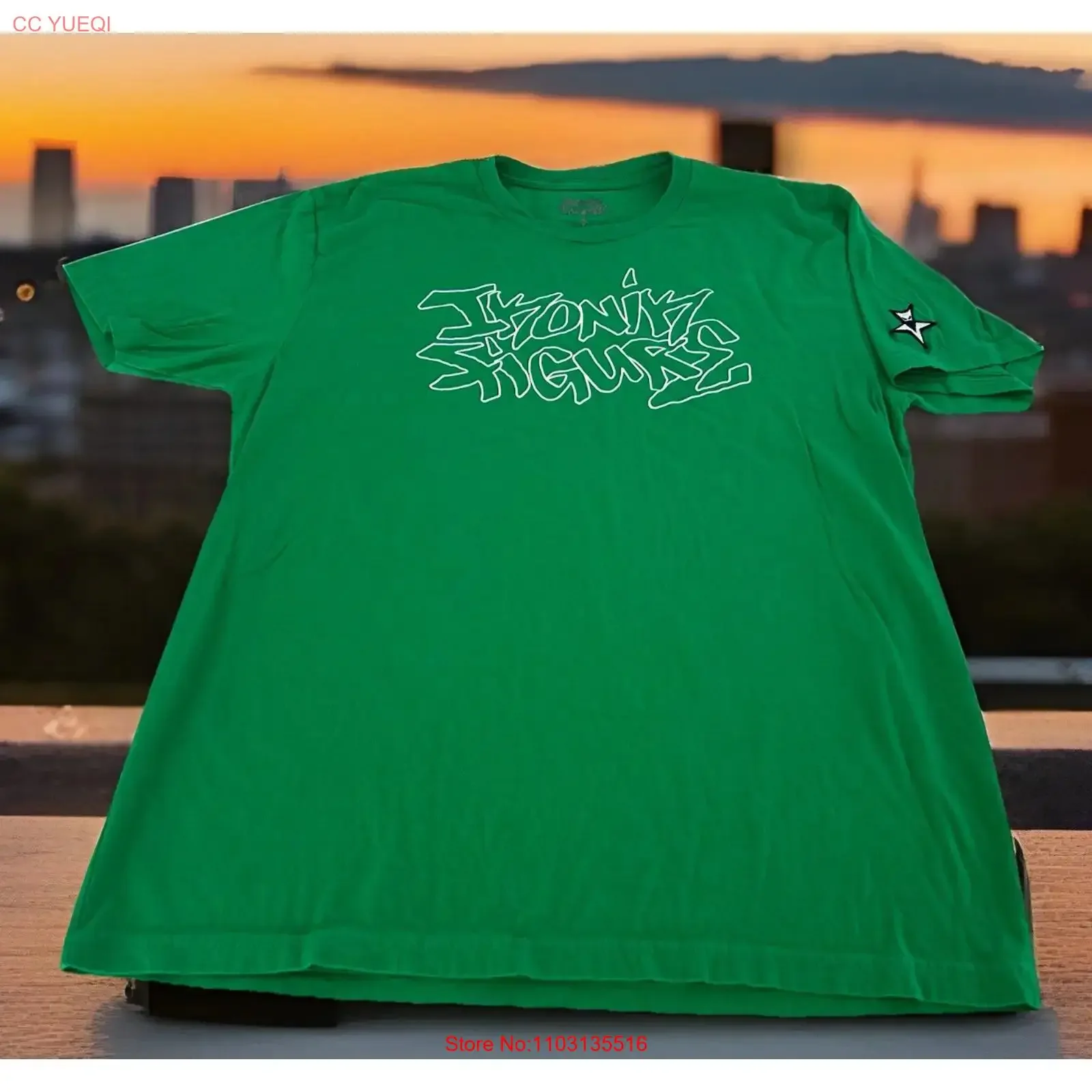Camiseta Verde Ikonik Figure Streetwear para Hombre, Talla L, Estilo Graffiti, Inspirada en Motorwork, Vintage, Lavada, Casual, con Gráficos, Elegante