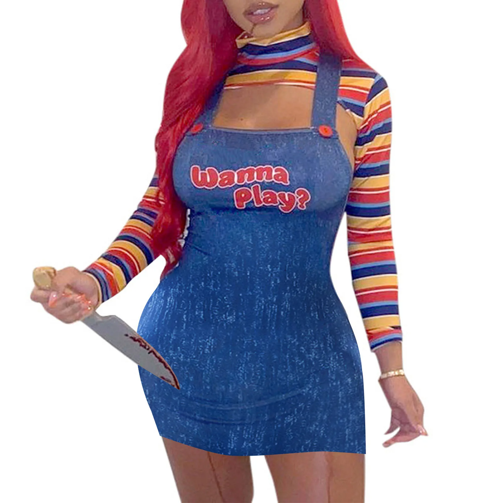 Halloween Costumes for Women Scary Nightmare Killer Doll Wanna Play Movie Character Chucky Doll Costume Bodysuit