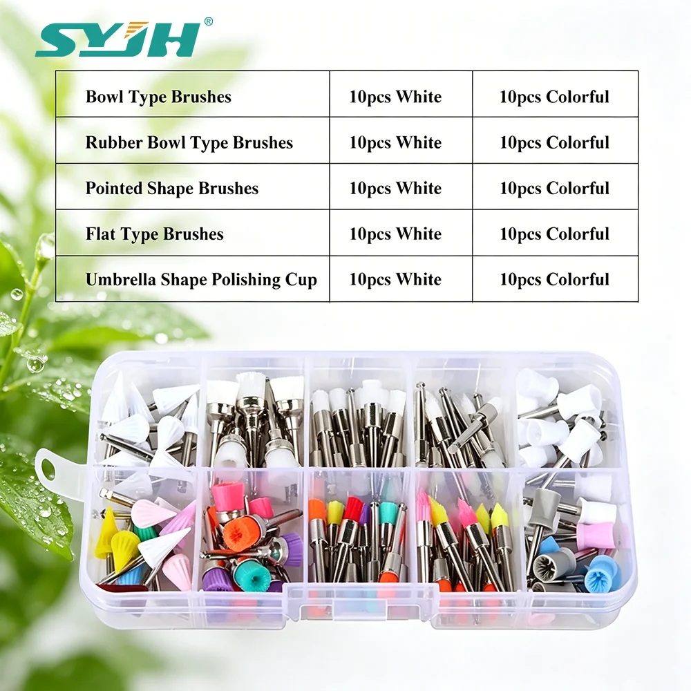 SYJH Dental 100Pcs/Box Disposable Tapered Thread Prophy Brushes Nylon Bristle Stain Removal Dentistry Teeth Cleaning Consumable
