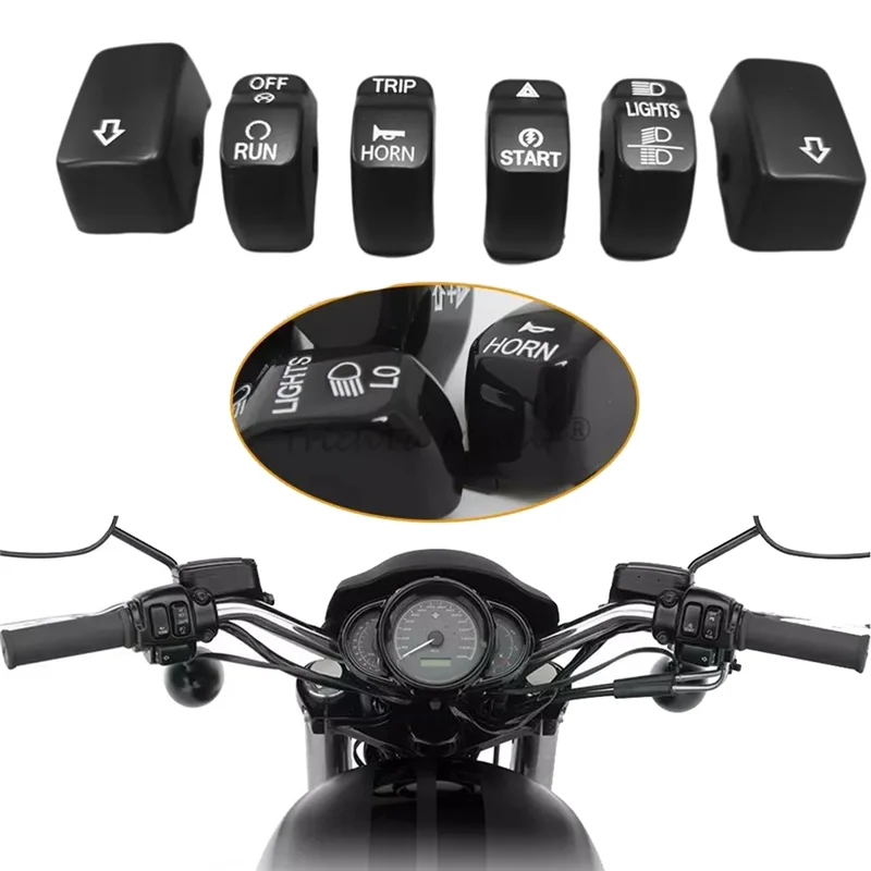 

BB-6 шт./компл. крышка переключателя управления рулем мотоцикла, колпачки для кнопок для Softail Sportster 883 1200 Dyna CVO Softail