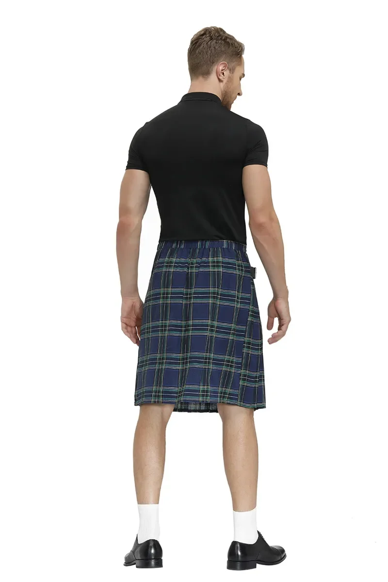 Scottish Mens Traditional Kilt with Bilateral Belt Highland Tartan Pleated Male Kilt