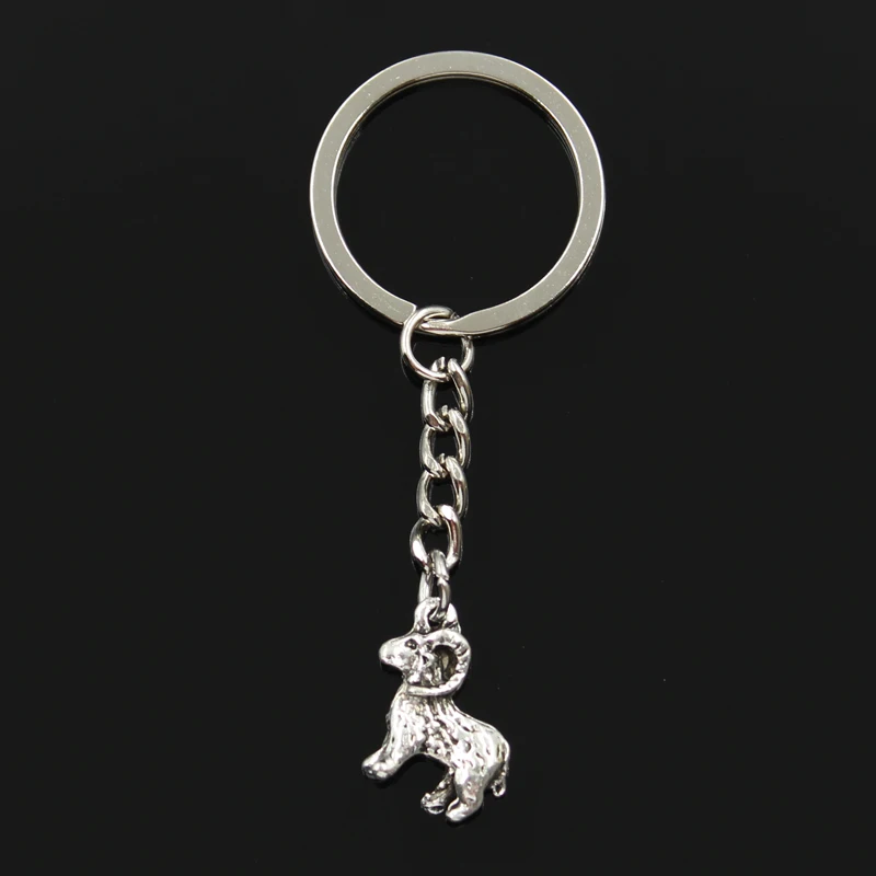 Fashion 30mm Key Ring Metal Key Chain Keychain Jewelry Antique Silver Color Plated Goat Ram 23x19mm Pendant