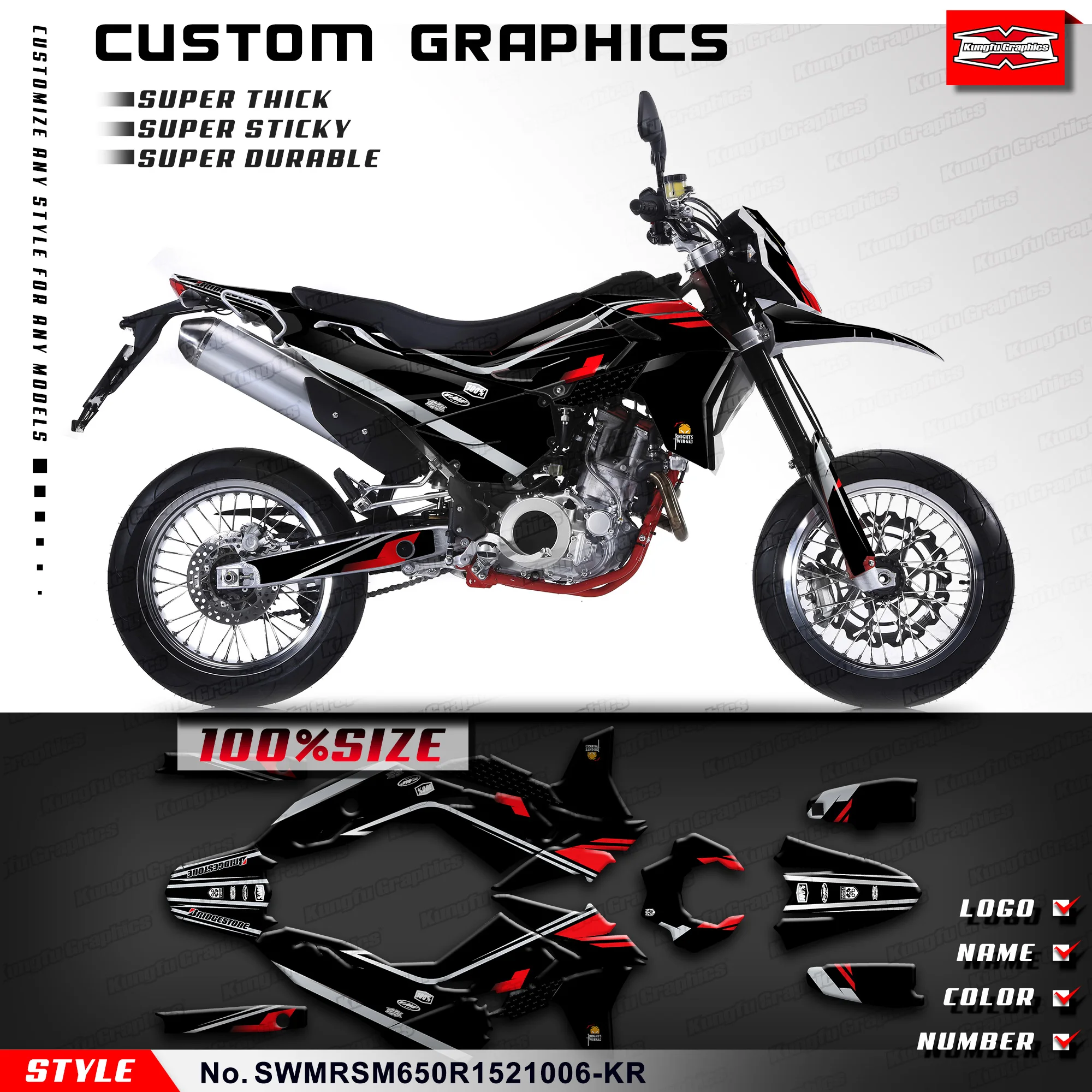 

KUNGFU GRAPHICS Stickers Off Road Decals Kit for SWM SM650R RS650R 2015 2016 2017 2018 2019 2020 2021,SWMRSM650R1521006-KR