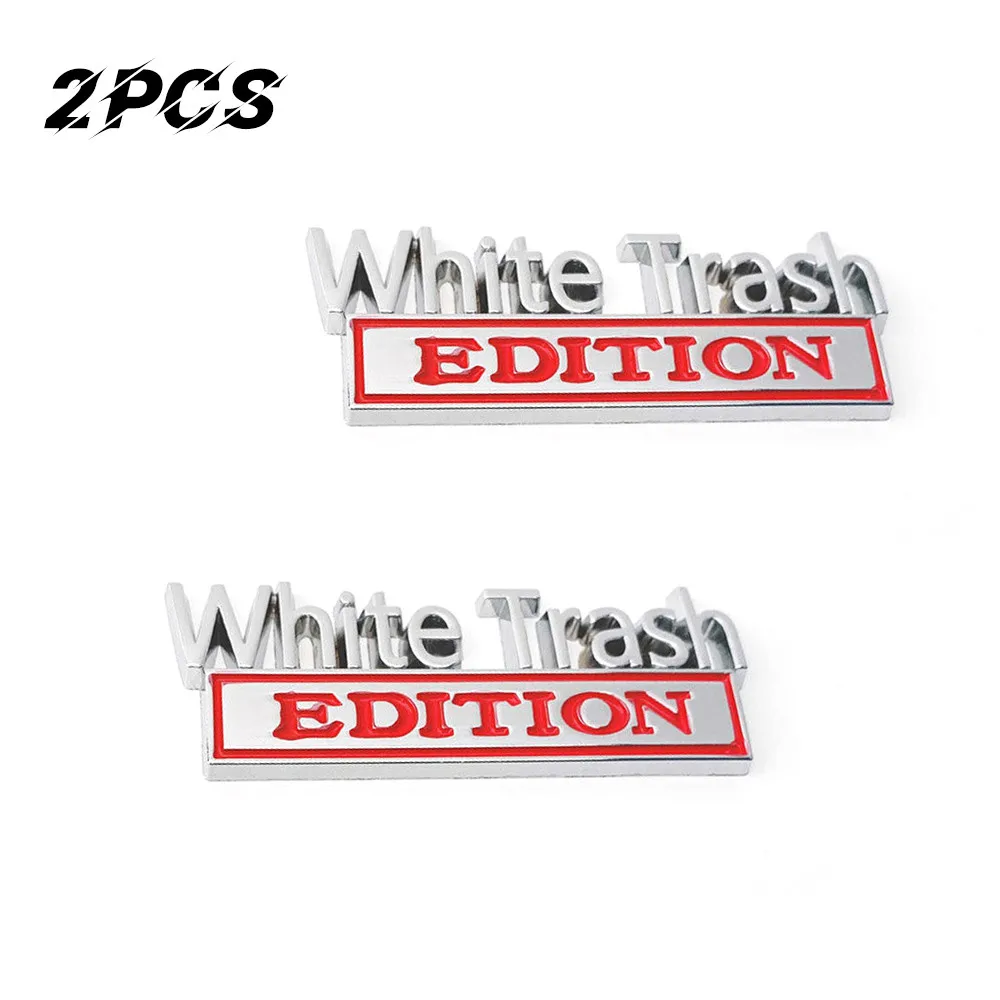 2pcs Car Stickers White Trash Edition Truck Letter Fender Emblem Door Badge Matte Silver Red 8.7x3.2cm 2pcs Car