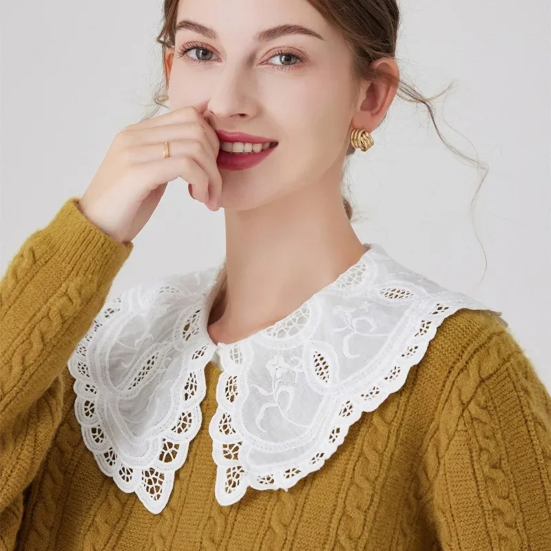 여성용 자수 탈부착 칼라, 꽃무늬 페이크 칼라 블라우스 라펠 가짜 칼라 소녀 장식