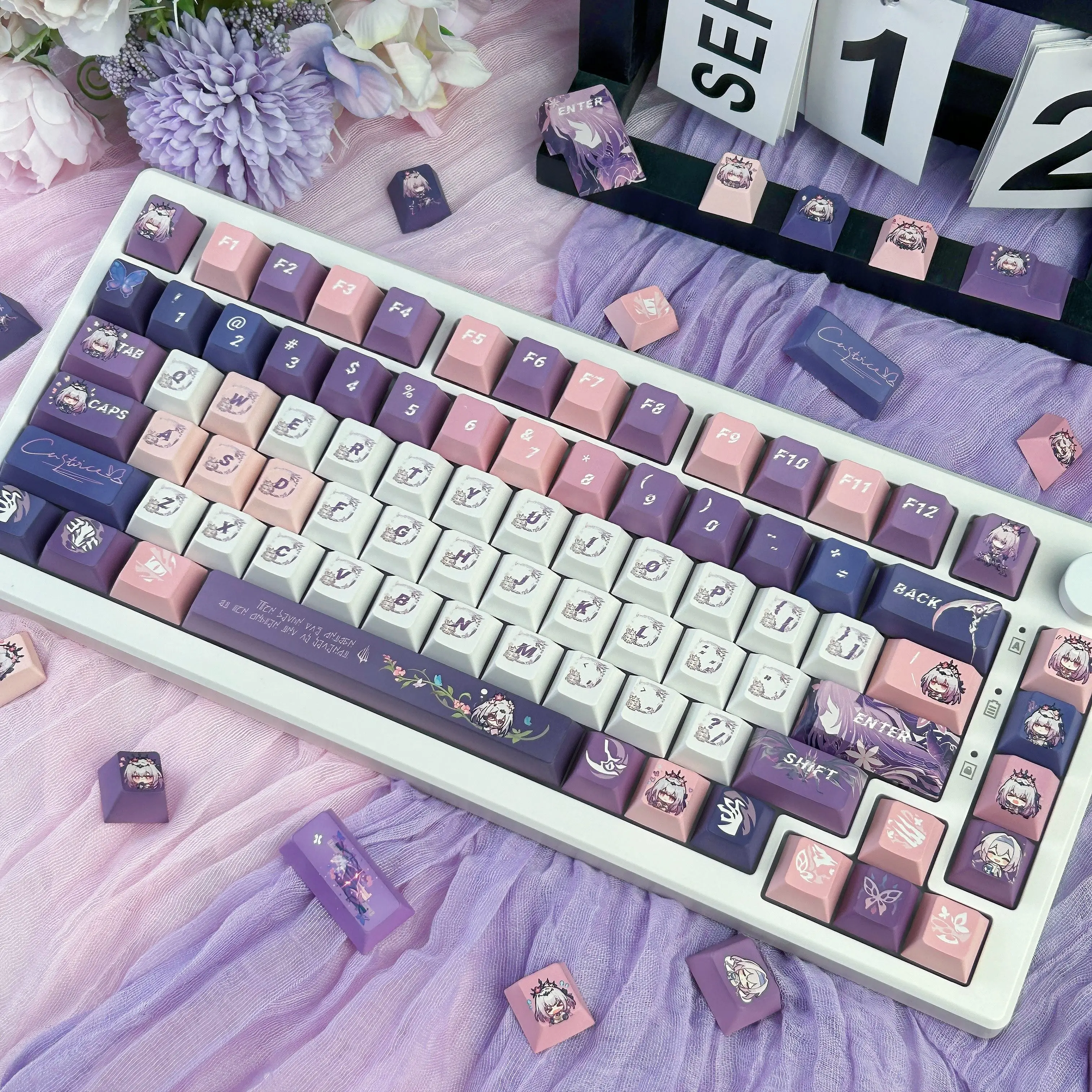 Castorice Keycap Cherry Profile Honkai Star Rail PBT Custom Keycaps Pink Purple Gradient Cute Anime Game Character Keyboard Caps