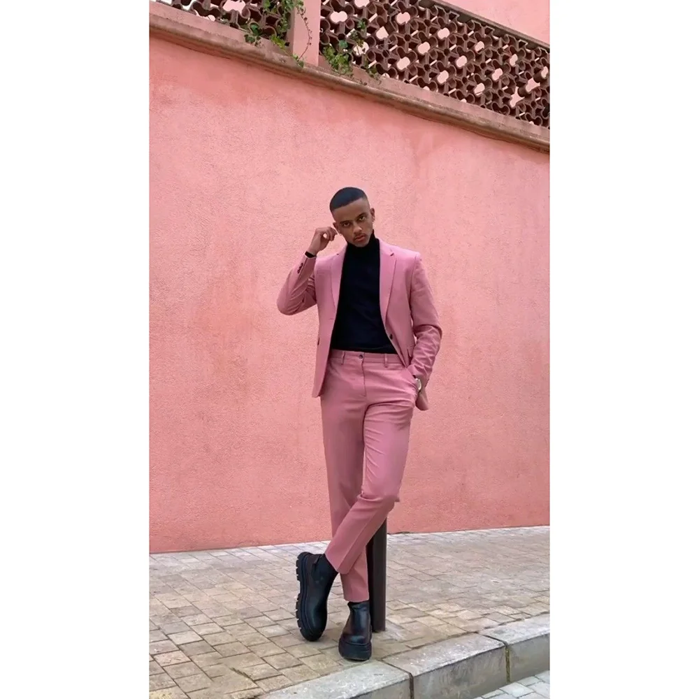 

Pink Luxury Men Suits 2025 Slim Fit 2 Piece Jacket Pants Groom Wedding Tuxedo Costume Homme Formal Occasion