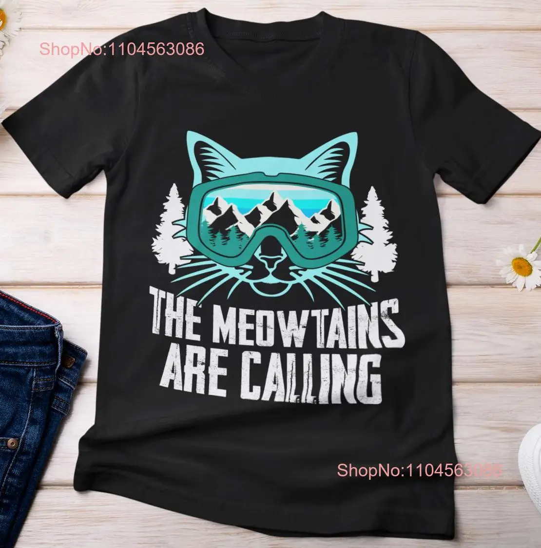 Skiing T Shirt The Meowtains Are Calling Winter Sports Lovers Skier Vintage long or short sleeves