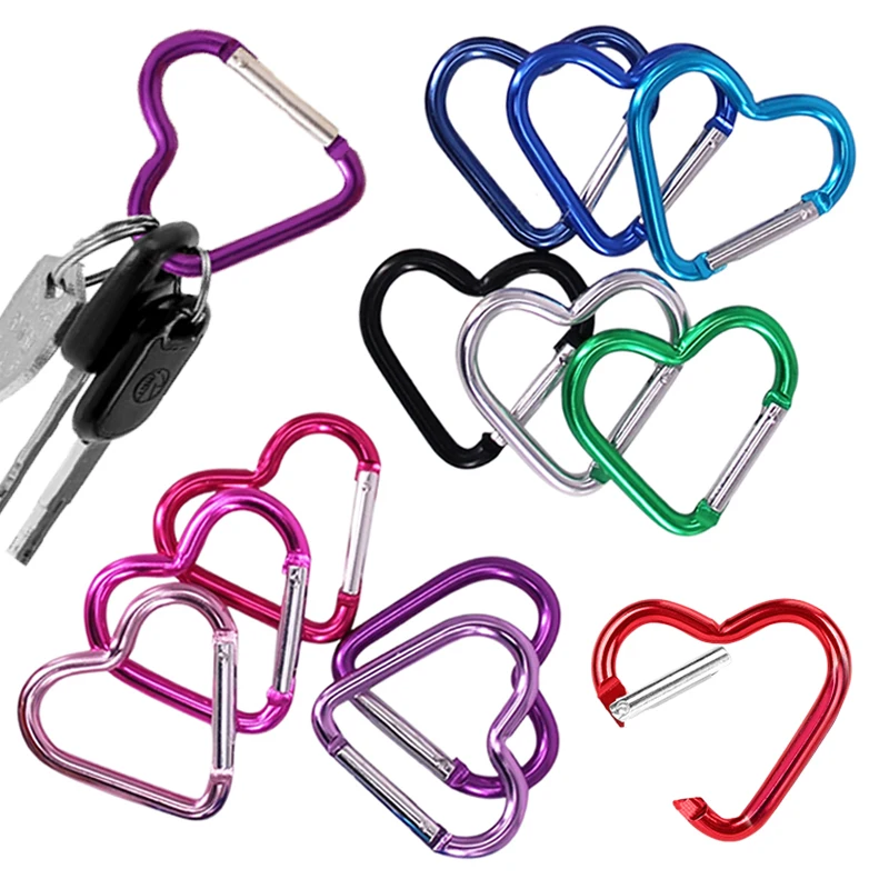 5Pcs Outdoor Karabiner Herz Form Schlüsselbund Clip Aluminium Legierung Ringe Klettern Clips Frühling Snap Haken Karabiner Langlebig
