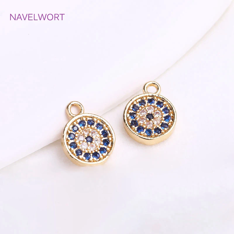 Trendy 14K złota powlekania galwanicznego produktów płaskich turecki oko wisiorki, inkrustowane cyrkon złe oko Charms do tworzenia biżuterii, wyroby rękodzielnicze DIY sprzedaż hurtowa