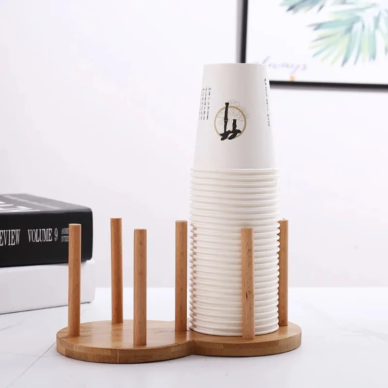 Wooden Disposable Paper Cup Storage Rack, Embedded Cup Holder Household Cup Organizer Desktop Cup Sorting Stand