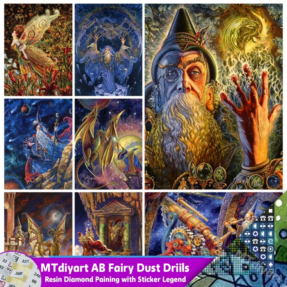 Fairy Dust AB DIY 5D Diamond Painting Have Sticker Legend Wizard Dragons Mosaic Fantasy Magic Seer Astronomers Home Decor