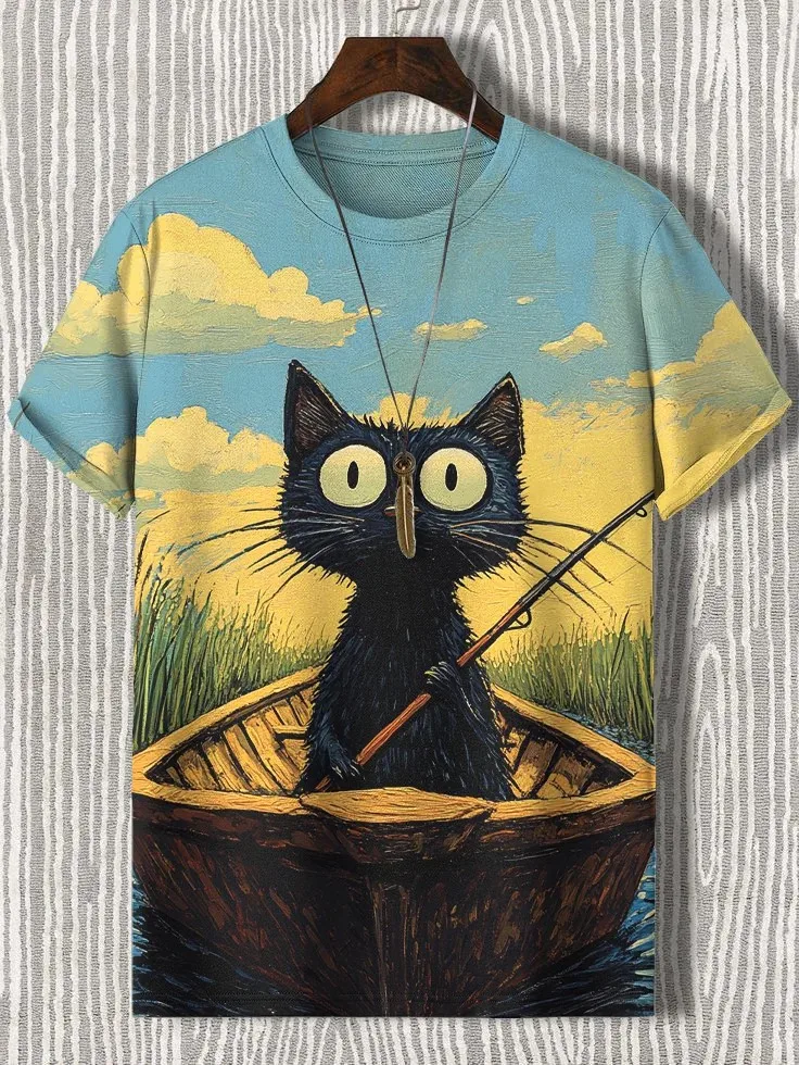 

Fashion 2025 Erkek Komik Hayvan Kedi Baskılı T Gömlek Kısa Kollu Tees Tops 3D Baskı O-Boyun Gömlek Parti Yaz Rahat Erkek