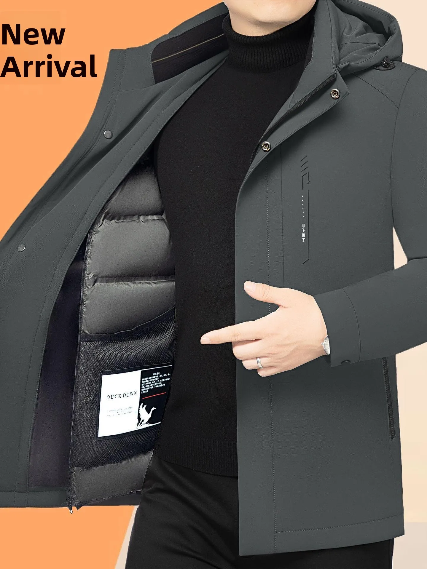 

2025 New Men's down Jaet Winter Youth Slim Fit Medium Length Thiened with Hat Detachable Inner Outdoor Clothing