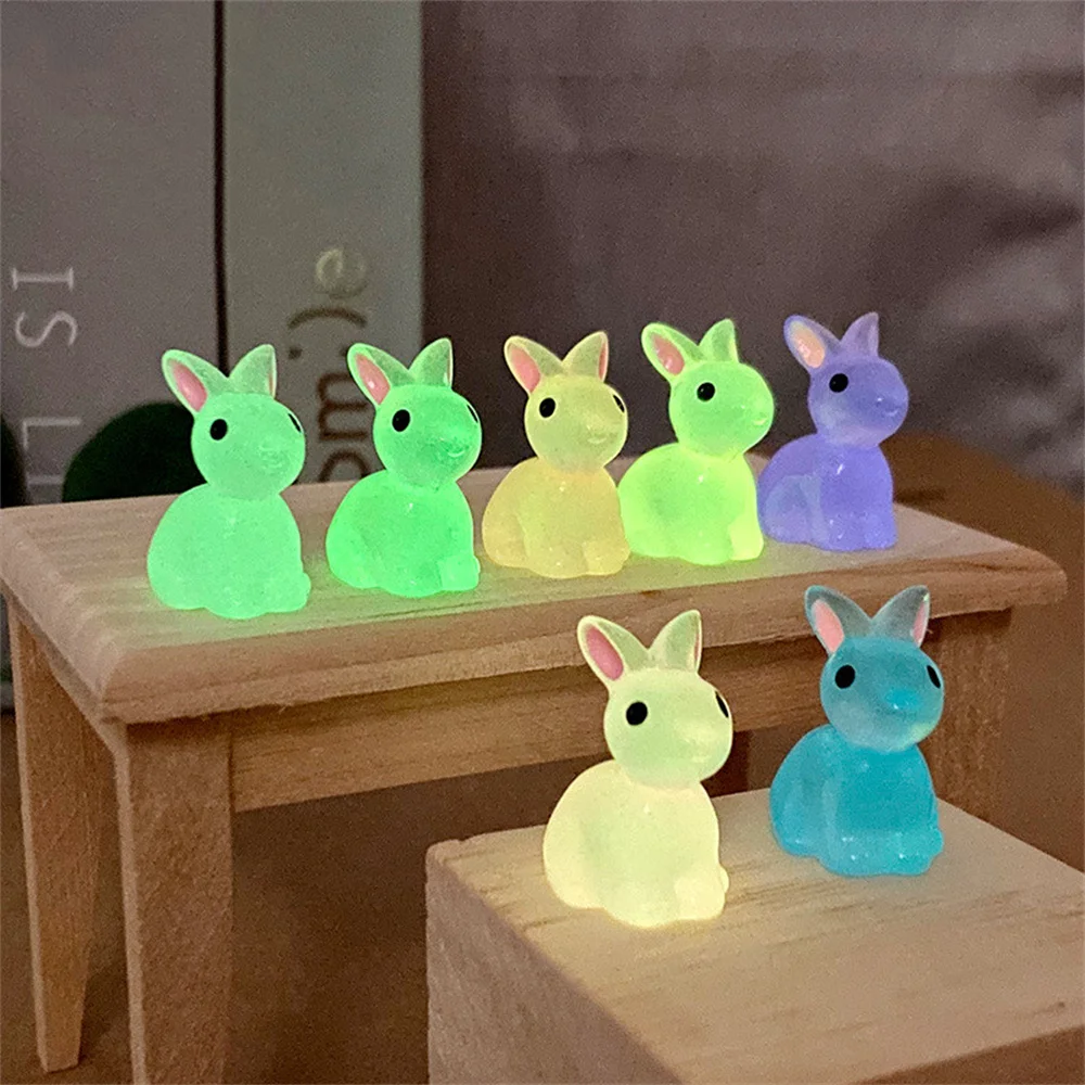 5pcs ornamenti di coniglio luminoso simpatici Mini animali coniglietto Micro paesaggio ornamento incandescente statua in miniatura giardino decorazioni per la casa