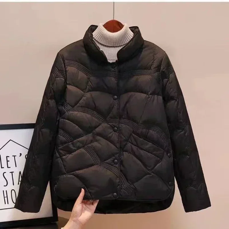 Female Coats Thick Padding Women's Jacket Patchwork Black Short Cropped Quilted Padded Duck Down Khaki Inter Special Youth Korea