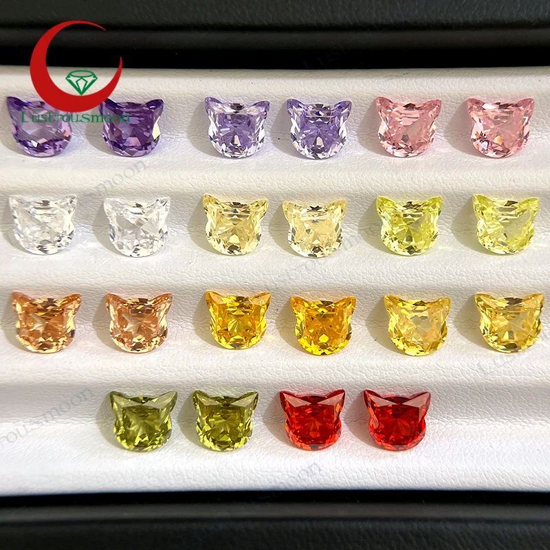 

New Arrival 5A Quality Colorful Lucky Cat Cut Cubic Zirconia CZ Loose Gems for DIY Jewelry Making Kitten Shaped Ready to Ship