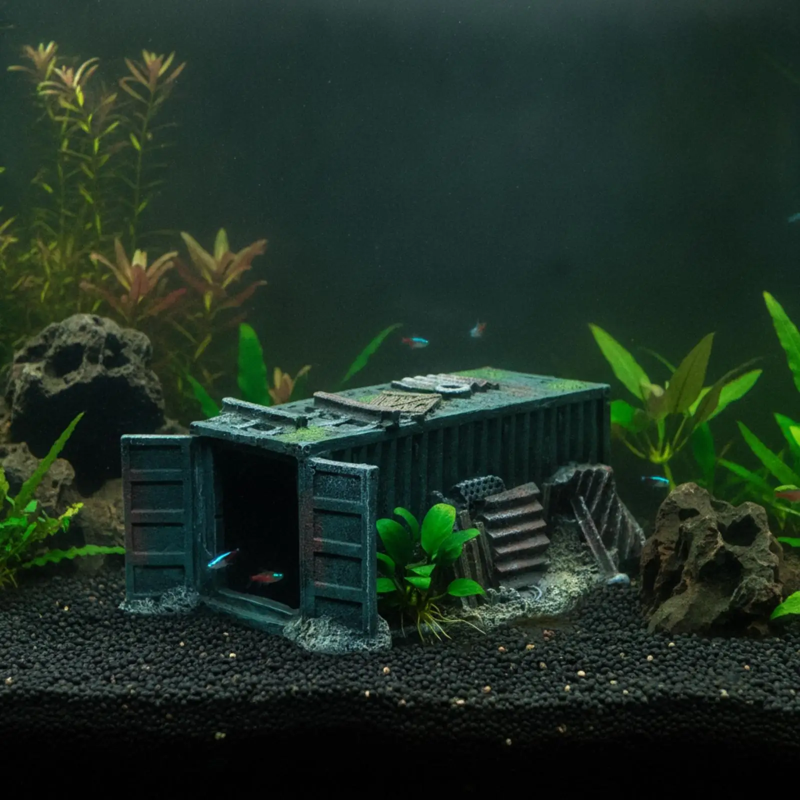 Container Wreck Weathered Aquarium Ornament with Cave Resin fishes with Cave for