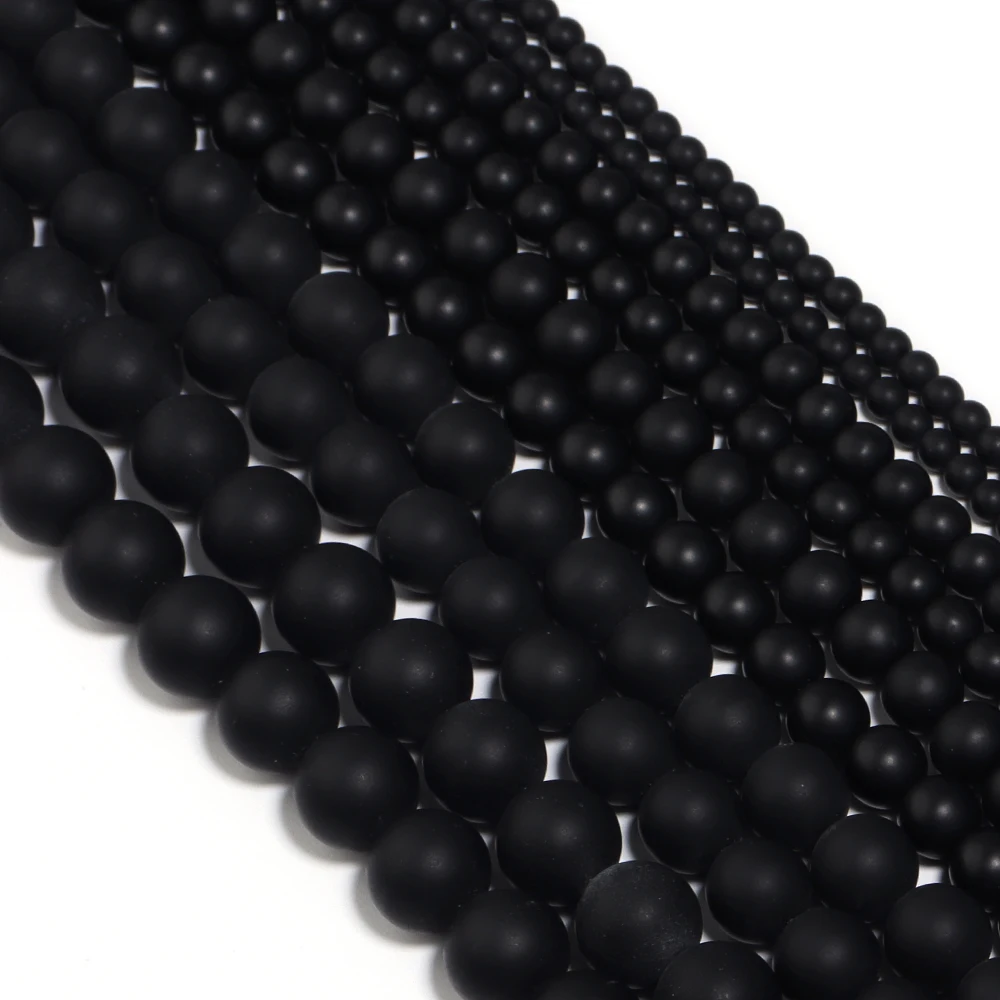 15inches 4 6 8 10 12mm Matte Black Agates Onyx Glass Beads Round Loose Beads For Jewelry Making DIY Charm Bracelet Necklace
