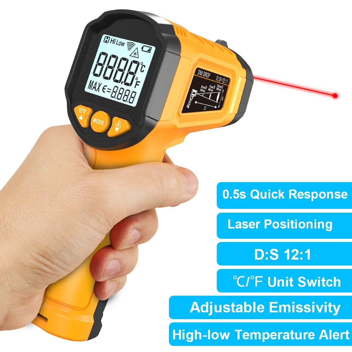 Termómetro infrarrojo TS600, pistola de temperatura Digital, láser, lector de temperatura sin contacto, Sensor de temperatura IR, emissividad ajustable