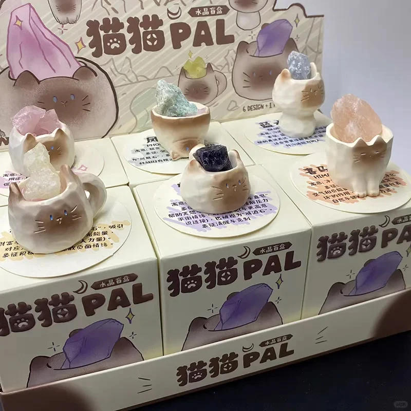 

2025 New Genuine Cute Cat Pai Crystal Blind Box Personalized Desktop Decoration Ornament Animal Party Rare Stone Gifts